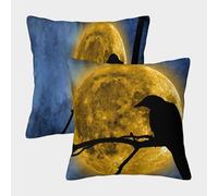 MJFCoin Lune Housse De Coussin Ensemble De 2 Corbeau Housse De Coussin Décorative Confort Et Douceur Garantis Housses De Coussin pour Jardin 45x45cm