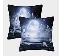 MJFCoin Lune Housse De Coussin Ensemble De 2 Papillons Housse De Coussin Décorative Confort Et Douceur Garantis Housses De Coussin pour Canapé-lit 45x45cm