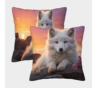 MJFCoin Renard Arctique Housse De Coussin Ensemble De 2 Renard des neiges Housse De Coussin Décorative Confort Et Douceur Garantis Coussins pour Animaux De Compagnie 40x40cm