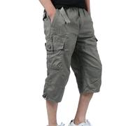 MJGkhiy Bermuda de Travail Homme été Pantacourt 3/4 Cargo Short Coton Décontracté Pantalon de Travail Court avec Multi-Poches Sport Shorts et Bermudas Long de Loisir avec Ceinture Grande Taille
