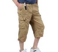 MJGkhiy Bermuda de Travail Homme été Pantacourt 3/4 Cargo Short Coton Décontracté Pantalon de Travail Court avec Multi-Poches Sport Shorts et Bermudas Long de Loisir avec Ceinture Grande Taille