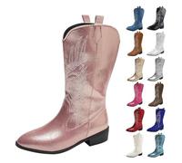 MJGkhiy Bottes Femmes Texans Hautes Western Bottes À Talons Camperos Bottes À Bouts Noirs Cowboy Bottes D'hiver Suède Bottines Cuir Bottes Confortable, rose, 36 EU