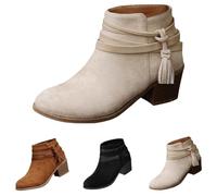 MJGkhiy Bottes Texani Femmes Basses Chelsea Bottes Suède D'hiver Camperos Bottines À Talons Verrouillage Brun Ouest Bottines à Fermeture Éclair Noir Cowboy Boots Ankle, Blanc, 39 EU