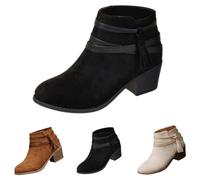 MJGkhiy Bottes Texani Femmes Basses Chelsea Bottes Suède D'hiver Camperos Bottines À Talons Verrouillage Brun Ouest Bottines à Fermeture Éclair Noir Cowboy Boots Ankle, Noir , 40 EU