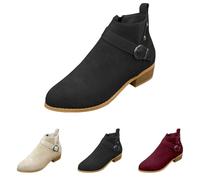 MJGkhiy Bottes Texani Femmes Basses Western Bottines en Suède d'hiver Chelsea Bottines à Talon Bloc Noir Bottines Cowboy Marron Camperos Botte avec fermeture éclair, Noir , 37 EU