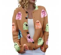 MJGkhiy Cardigan Femme Halloween Hiver Élégant Laine Manteau Pull avec Boutons Manches Longues Col Rond Pulls Ouvert Chauve-Souris Citrouille Sorcière Imprimer Veste Tricot Automne, Couleur