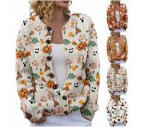 MJGkhiy Cardigan Femme Halloween Hiver Élégant Laine Manteau Pull avec Boutons Manches Longues Col Rond Pulls Ouvert Chauve-Souris Citrouille Sorcière Imprimer Veste Tricot Automne, Couleur