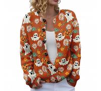 MJGkhiy Cardigan Femme Halloween Hiver Élégant Laine Manteau Pull avec Boutons Manches Longues Col Rond Pulls Ouvert Chauve-Souris Citrouille Sorcière Imprimer Veste Tricot Automne, Couleur