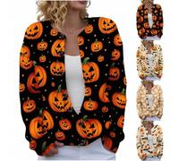 MJGkhiy Cardigan Femme Halloween Hiver Élégant Laine Manteau Pull avec Boutons Manches Longues Col Rond Pulls Ouvert Chauve-Souris Citrouille Sorcière Imprimer Veste Tricot Automne, Couleur