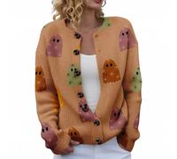 MJGkhiy Cardigan Femme Halloween Hiver Élégant Laine Manteau Pull avec Boutons Manches Longues Col Rond Pulls Ouvert Chauve-Souris Citrouille Sorcière Imprimer Veste Tricot Automne, Couleur
