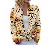 MJGkhiy Cardigan Femme Halloween Hiver Élégant Laine Manteau Pull avec Boutons Manches Longues Col Rond Pulls Ouvert Chauve-Souris Citrouille Sorcière Imprimer Veste Tricot Automne, Couleur