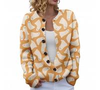MJGkhiy Cardigan Femme Halloween Hiver Élégant Laine Manteau Pull avec Boutons Manches Longues Col Rond Pulls Ouvert Chauve-Souris Citrouille Sorcière Imprimer Veste Tricot Automne, Couleur