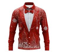 MJGkhiy Chemise de Noël pour homme élégant à manches longues avec boutons sans repassage rouge de Noël Chemises décontractées Slim Fit Tricot drôle 3D Imprimé Stretch T-shirt Christmas Shirts, rouge