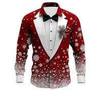 MJGkhiy Chemise de Noël pour homme élégant à manches longues avec boutons sans repassage rouge de Noël Chemises décontractées Slim Fit Tricot drôle 3D Imprimé Stretch T-shirt Christmas Shirts, Vin