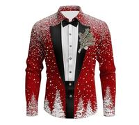 MJGkhiy Chemise de Noël pour homme élégant à manches longues avec boutons sans repassage rouge de Noël Chemises décontractées Slim Fit Tricot drôle 3D Imprimé Stretch T-shirt Christmas Shirts, Noir