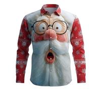 MJGkhiy Chemise Homme de Noël Slim Fit Élégant Shirts avec boutons Pas de repassage grande taille de Noël T-shirt décontracté à manches longues Tricot drôle 3D Imprimé Rouge Chemises Christmas
