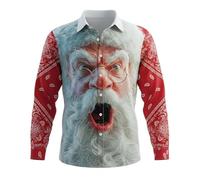 MJGkhiy Chemise Homme de Noël Slim Fit Élégant Shirts avec boutons Pas de repassage grande taille de Noël T-shirt décontracté à manches longues Tricot drôle 3D Imprimé Rouge Chemises Christmas