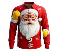 MJGkhiy Chemise Homme de Noël Slim Fit Élégant Shirts avec boutons Pas de repassage grande taille de Noël T-shirt décontracté à manches longues Tricot drôle 3D Imprimé Rouge Chemises Christmas
