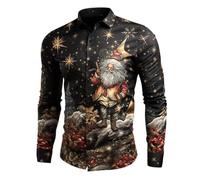 MJGkhiy Chemise Homme de Noël Slim Fit Élégant Shirts avec boutons Pas de repassage grande taille de Noël T-shirt décontracté à manches longues Tricot drôle 3D Imprimé Rouge Chemises Christmas