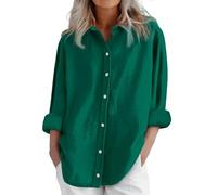 MJGkhiy Chemise Lin Femme Curvy Chemisiers Léger Coton Chemises à Boutons Manches Longues Été Blouses Tops Plage Vintage Blanc Chemisier Élégant Surdimensionné Grande Taille T-shirts Mer, Vert menthe