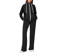 MJGkhiy Combinaison de sport pour femme complète en coton avec fermeture éclair et capuche + pantalon de survêtement décontracté de couleur unie avec survêtement d'hiver Curvy Tracksuit, Noir , XXL