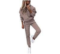MJGkhiy Combinaison de sport pour femme en coton, deux pièces, sweats à capuche et pantalons, survêtement de remise en forme, combinaison de gymnastique, curvy de couleur unie, suivi de jogging
