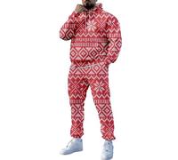 MJGkhiy Combinaison Homme Complet Coton Noël Sweat À Capuche Et Pantalon De Jogging Ensemble Rouge Complet Gym Suivi De Noël Vêtements De Sport Complète Drôle Survêtements De Gymnastique, rouge, S