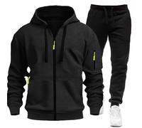 MJGkhiy Combinaison pour homme complète d'hiver avec fermeture éclair et capuche, deux pièces, sweat-shirts, veste et pantalon, combinaison ensemble de suivi, de gymnastique, vêtements de sport