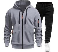 MJGkhiy Combinaison pour homme complète d'hiver avec fermeture éclair et capuche, deux pièces, sweat-shirts, veste et pantalon, combinaison ensemble de suivi, de gymnastique, vêtements de sport