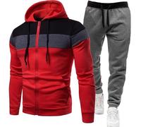 MJGkhiy Combinaison pour homme complète d'hiver avec fermeture éclair et capuche, deux pièces, sweat-shirts, veste et pantalon, combinaison ensemble de suivi, de gymnastique, vêtements de sport,