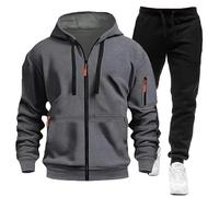 MJGkhiy Combinaison pour homme complète d'hiver avec fermeture éclair et capuche, deux pièces, sweat-shirts, veste et pantalon, combinaison ensemble de suivi, de gymnastique, vêtements de sport