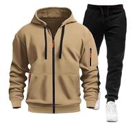 MJGkhiy Combinaison pour homme complète d'hiver avec fermeture éclair et capuche, deux pièces, sweat-shirts, veste et pantalon, combinaison ensemble de suivi, de gymnastique, vêtements de sport
