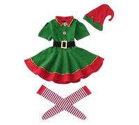 MJGkhiy Costume Elfe De Noël Femme Homme Enfant Robe Père Noël Robe Elfe Costumes Carnaval Famille Fêtes Robe Noël Surchaussures Elfe Collants Rayés Chapeau Elfe Party Cosplay, B, L-Altezza-120cm
