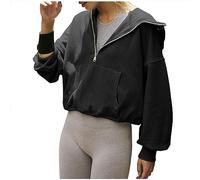 MJGkhiy Cropped Sweat à Capuche Femme Zip Offre Vintage Y2k Pull à Manches Longues Léger Hip Hop Streetwear Casual E-Girl Vêtements avec Poche Sweatshirts Doux, Noir , M