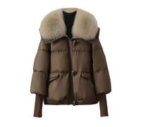 MJGkhiy Doudoune Femme Hiver Court Curvy Élégant Puffer Veste Avec Fourrure Cou Doudounes Rembourrées Chaud Veste Matelassée Automne Mode Manteau Avec Zip Confortable Veste Coupe-Vent, Café, M