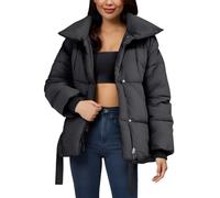 MJGkhiy Doudoune Femme Hiver Courte Doudounes Rembourrées Mode Chaud Puffer Veste avec Ceinture Confortable Veste Coupe Vent Décontracté Manteau Zip Automne Élégant Veste Matelassée Grande Taille