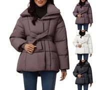 MJGkhiy Doudoune Femme Hiver Courte Doudounes Rembourrées Mode Chaud Puffer Veste avec Ceinture Confortable Veste Coupe Vent Décontracté Manteau Zip Automne Élégant Veste Matelassée Grande Taille