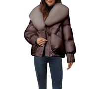 MJGkhiy Doudoune Femme Léger Court Hiver Veste Matelassée Elegant Veste Coupe Vent Avec Fourrure Cou Grande Taille Globe Veste Confortable Chaud Doudounes Rembourrées Automne Manteau, Café, 3XL