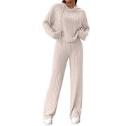 MJGkhiy Ensemble de Survêtement pour Femme, Ensemble de Maille Élégant en Deux Pièces, Pull et Pantalon à Jambe Large, Ensemble en Laine Hivernale Douce, Ensemble Coordonné Chaud pour l'Automne