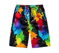 MJGkhiy Maillot de bain Homme Mer Longue Séchage Rapide Imprimer Bermuda Swim Shorts avec Poche Et Cordon Léger Maillot de Bain Shorts Plage Surf Piscine Natation Vacances, Noir , L
