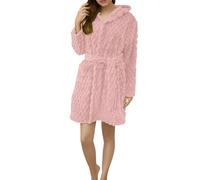 MJGkhiy Peignoir d'hiver pour femme en polaire courte avec capuche élégant et chaud en flanelle avec poches et ceinture à manches longues chemise de nuit chaude en peluche pyjama loungewear, rose, S