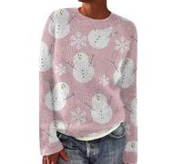 MJGkhiy Pull de Noël Femme Rouge Tricoté Sweater Surdimensionné Élégant Drôle Pull Curvy Hiver Col rond Jumpers Noël Flocons de Neige Tricoté Renne Chandails de Noël, rose, 4X-Large
