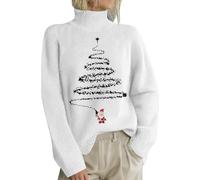 MJGkhiy Pull de Noël pour femme laid, chandails de Noël d'hiver Curvy Pull tricoté élégant surdimensionné col roulé Pull Jumpers Noël amusant Père Noël Tricoté Sweater, Blanc, L