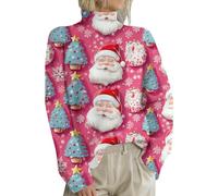 MJGkhiy Pull de Noël pour femme Père Noël en tricot Sweater d'hiver élégant rouge chandail Curvy Surdimensionné col haut pull laid tricoté drôle chandails de Noël, Rose chaude., L