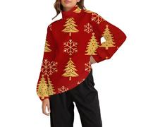 MJGkhiy Pull de Noël pour femme, rouge, pull d'hiver élégant, flocon de neige, tricoté, col roulé, surdimensionné, pulls de Noël, pull-overs tricotés, chandails de Noël, pull-overs tricotés de Noël