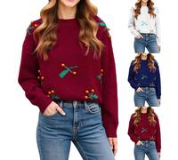 MJGkhiy Pull Femme de Noël Renne Pull Surdimensionné Curvy Rouge Jumpers Christmas Élégant Hiver Col rond Pull laid Tricoté Flocons de Neige Pulls de Noël, rouge, L