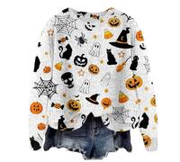 MJGkhiy Pull Femme Halloween Hiver Surdimensionné Pull Sans Capuche Chandails avec Citrouille Chauve-Souris Sorcière Imprimé Encolure Dégagée Manches Longues Pull Tops pour Automne Hiver Jumpers