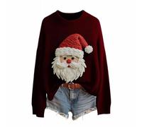 MJGkhiy Pull pour femme de Noël rouge chandails de Noël d'hiver élégant Père Noël tricoté Curvy Surdimensionné Col rond Tricoté Sweater Père Noël Jumpers Noël laid Pullover, Vin., XL