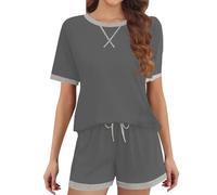MJGkhiy Pyjama d'été court léger deux pièces T-shirt à manches courtes et short pyjama ensemble de nuit doux pantalon court confortable pyjama court, gris, L