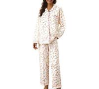 MJGkhiy Pyjama d'hiver Curvy coton ouvert devant chemise avec boutons et pantalons longs ensemble de nuit douce automne à manches longues Pajamas de maison confortable léger long pyjama deux pièces